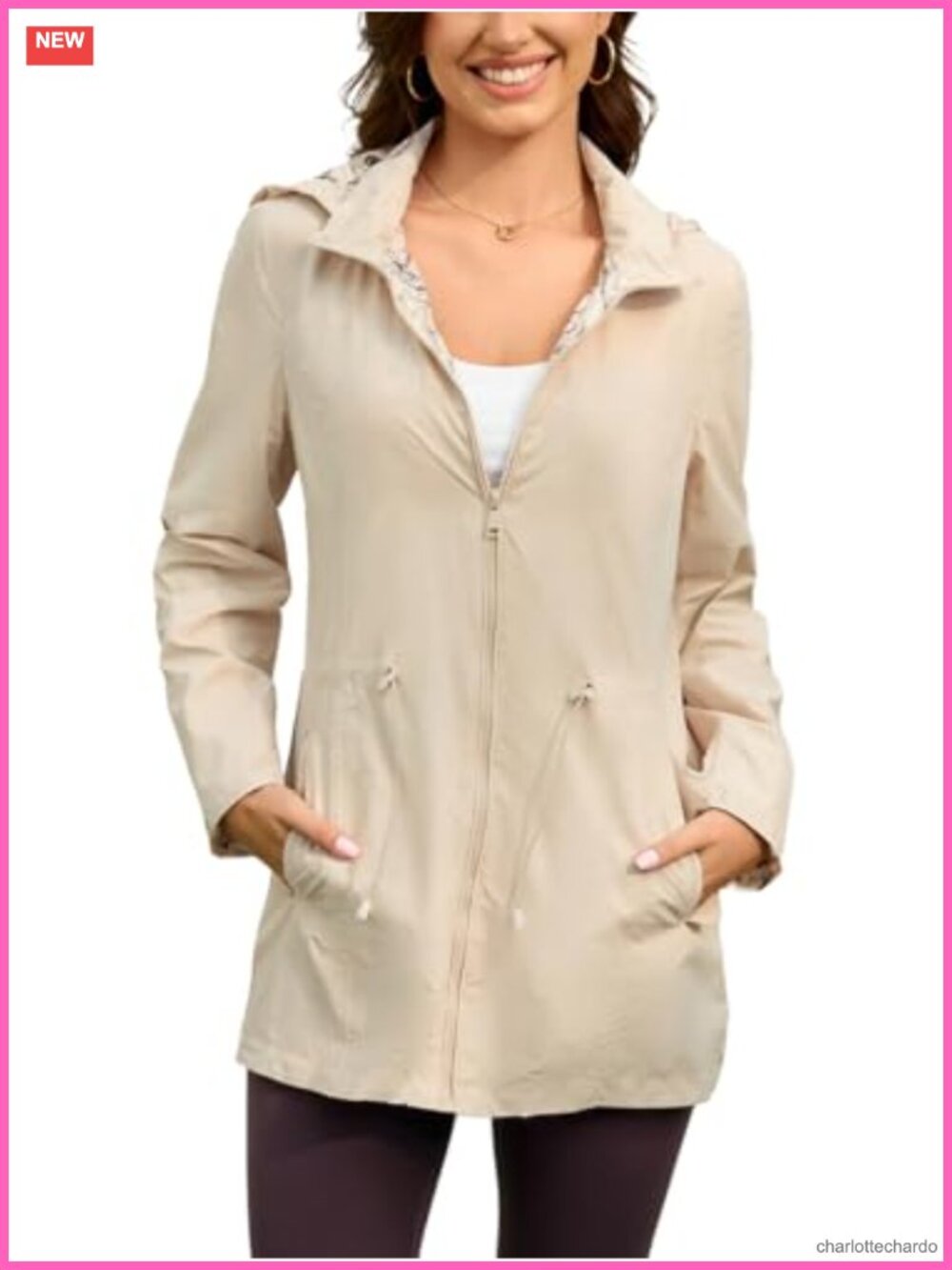 Women's Long Waterproof Rain Jacket Lightweight Hooded Windbreaker